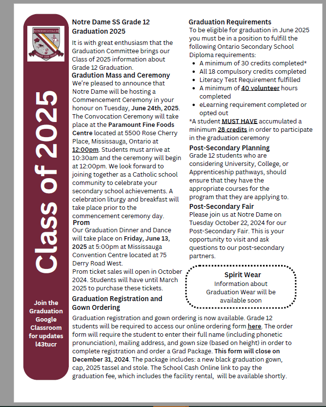 Class of 2025 Information poster