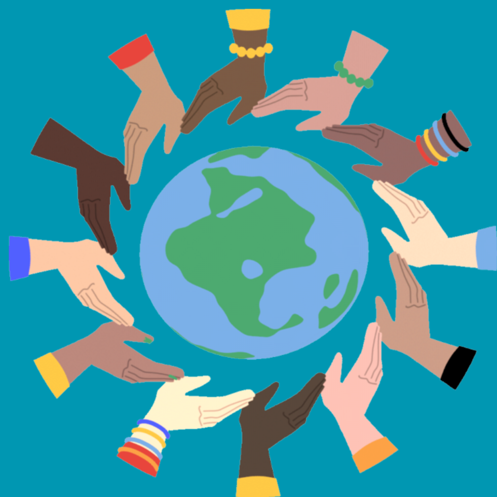 Picture of the world with animated hands around it