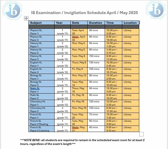 IB Exam Schedule May 2025