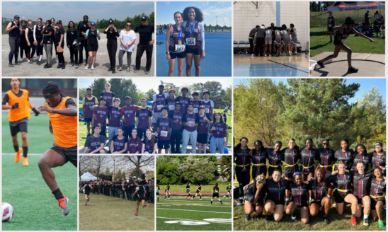 Collage of images of people playing sports
